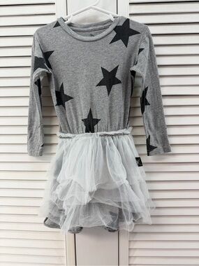 Nununu size 18-24M Grey Star-Print Tulle Skirt Dress for Girls